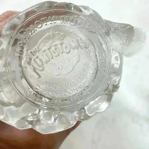 Flintstones 3 Mammoth Mugs Clear Embossed Glass 1993 McDonald's 4.5" Vintage - Picture 4 of 5